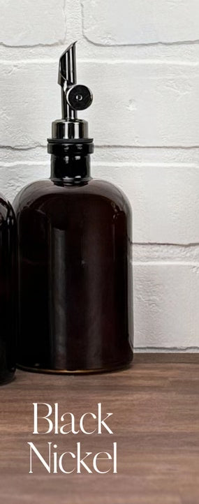 16-ounce Amber Bottle with Weighted Black Nickel Pour Spout